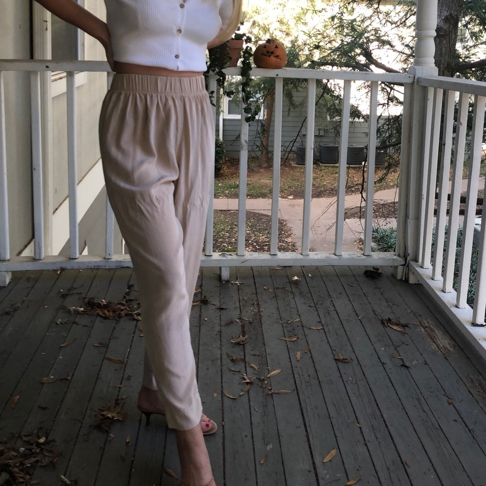 RARE Elizabeth Suzann tan silk tilda pants
